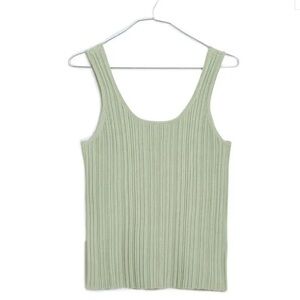 MADEWELL Signature Knit Scoop Neck Tank in Pistachio Green Ribbed Top
